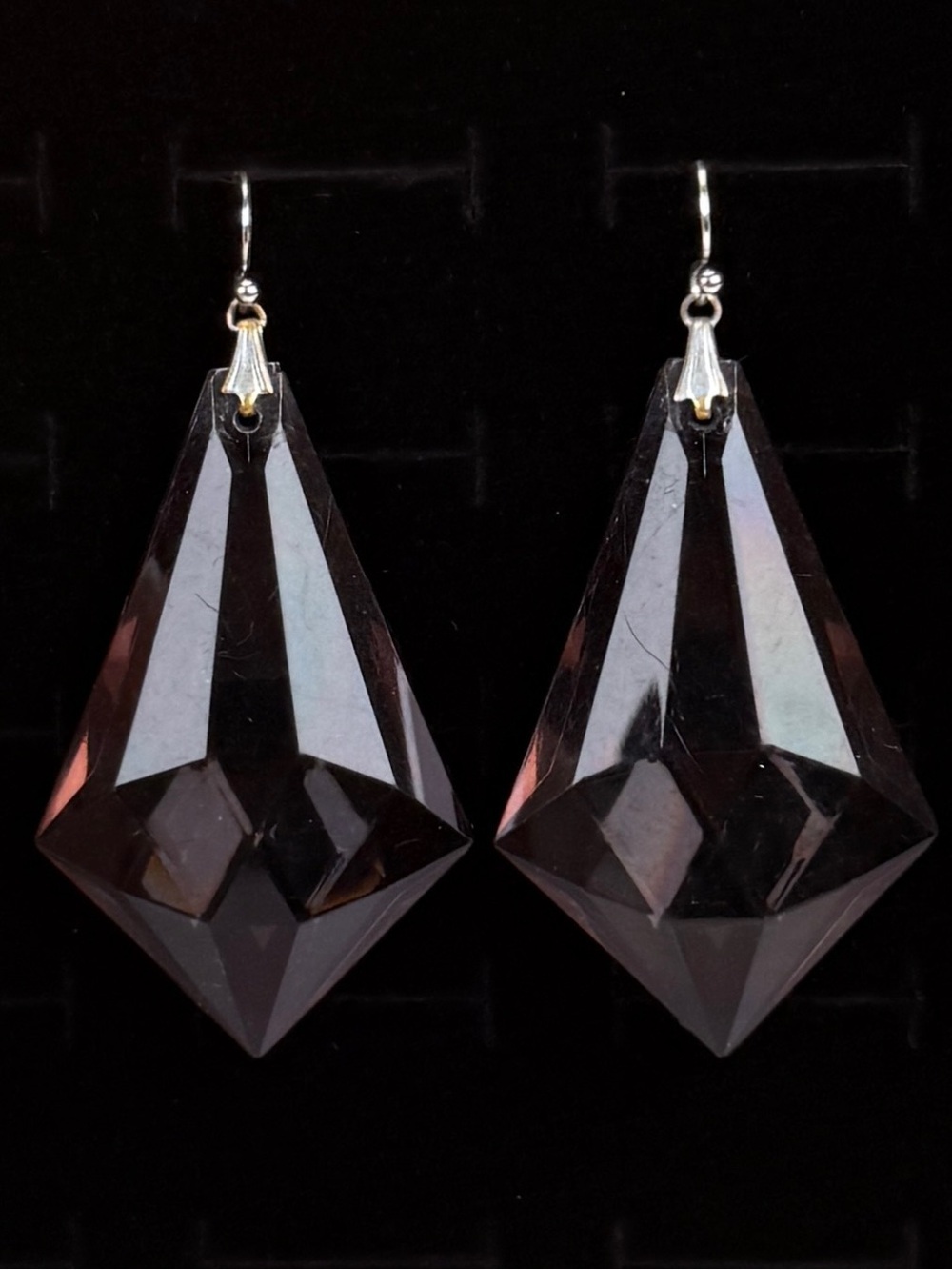 Vintage Silvertone, smoky purple, grayish weighted pierced earrings